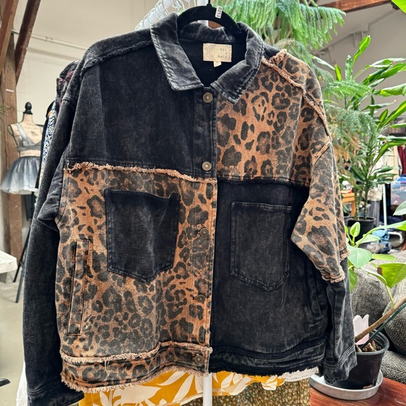 Oli&Hali jean jacket black leopard pathwork denim distressed medium SP213 - Picture 13 of 15